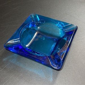 Vintage Fire King Square Blue Glass Ashtray